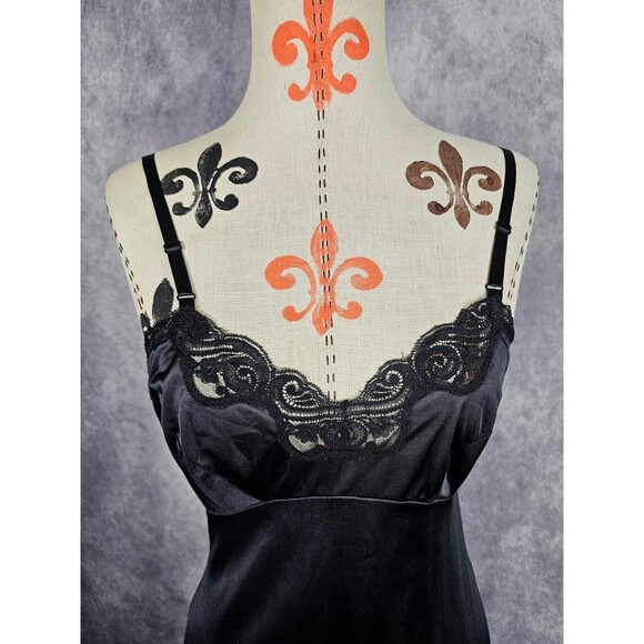 VTG Adonna JCPENNEY Black All Nylon Slip Nightgown Lace Trim Women Sz 32 USA EUC - Picture 3 of 12